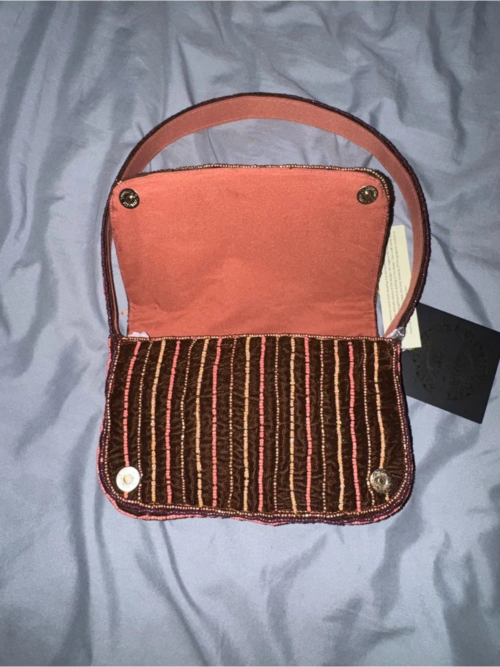Maroon Beaded and Velvet Floral Shoulder Bag Handmade in India New with Tags